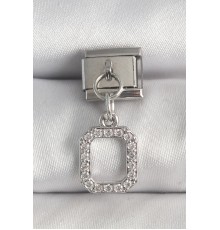 316L Çelik Gümüş Renk Sallantı Zirkon Taşlı Kare Model Nomination Charm - TJ-BC1382