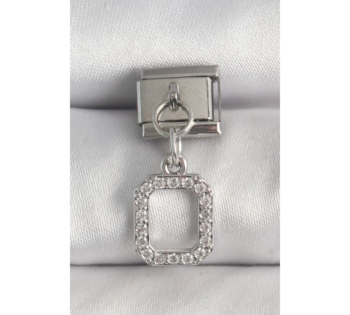 316L Çelik Gümüş Renk Sallantı Zirkon Taşlı Kare Model Nomination Charm - TJ-BC1382