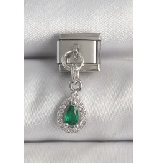 316L Çelik Gümüş Renk Sallantı Yeşil Zirkon Taşlı Damla Model Nomination Charm - TJ-BC1383