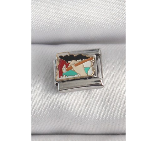 316L Çelik Gümüş Renk Renkli Palet Fırça İşlemeli Model Nomination Charm - TJ-BC1386