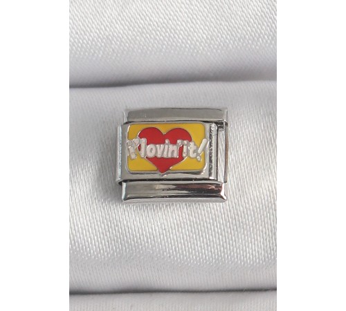 316L Çelik Gümüş Renk Sarı Kırmızı Kalp 'Bayılıyorum' İşlemeli Nomination Charm - TJ-BC1391