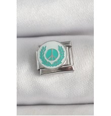 316L Çelik Gümüş Renk Beyaz Mavi Barış İşareti İşlemeli Nomination Charm - TJ-BC1392