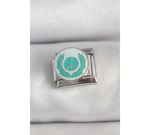 316L Çelik Gümüş Renk Beyaz Mavi Barış İşareti İşlemeli Nomination Charm - TJ-BC1392