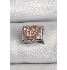 316L Çelik Gümüş Renk Zirkon Taşlı Bronz Kalp İşlemeli Nomination Charm - TJ-BC1393