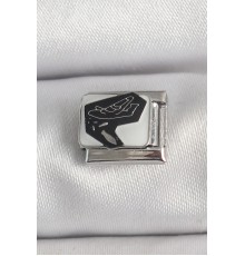 316L Çelik Gümüş Renk Beyaz Siyah Uçak İşlemeli Portre Model Nomination Charm - TJ-BC1395