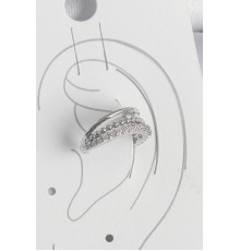 Pirinç Gümüş Renk Zirkon Taşlı 3'Lü Sıralı Kadın Kıkırdak Küpe - TJ-BKP10554