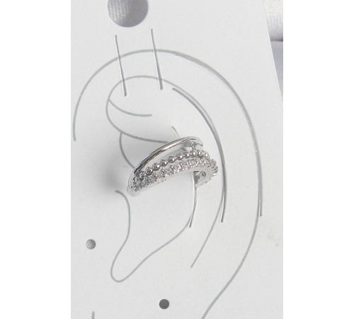 Pirinç Gümüş Renk Zirkon Taşlı 3'Lü Sıralı Kadın Kıkırdak Küpe - TJ-BKP10554