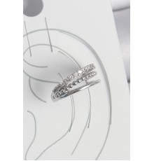 Pirinç Gümüş Renk Zirkon Taşlı 3'Lü Sıralı Model Kadın Kıkırdak Küpe - TJ-BKP10555