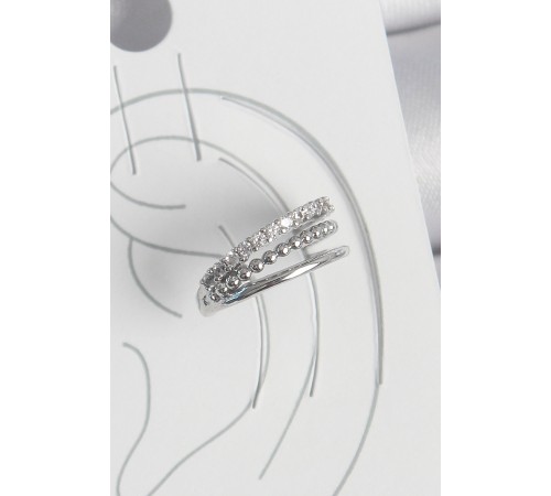 Pirinç Gümüş Renk Zirkon Taşlı 3'Lü Sıralı Model Kadın Kıkırdak Küpe - TJ-BKP10555