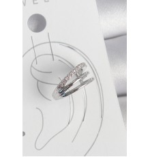 Pirinç Gümüş Renk Zirkon Taşlı 3'Lü Sıralı Model Kadın Kıkırdak Küpe - TJ-BKP10557