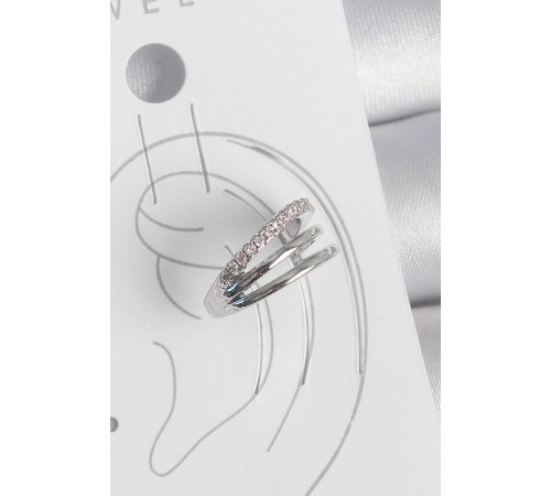 Pirinç Gümüş Renk Zirkon Taşlı 3'Lü Sıralı Model Kadın Kıkırdak Küpe - TJ-BKP10557