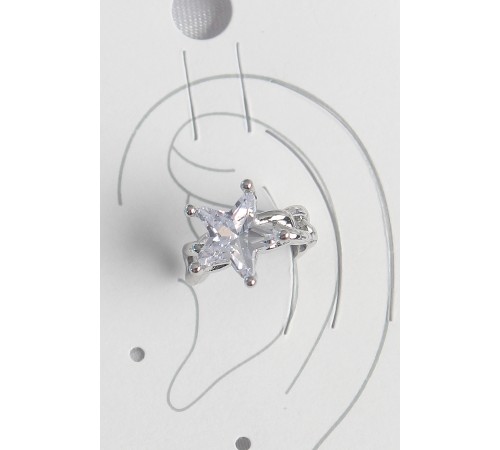 Pirinç Gümüş Renk Zirkon Taşlı Yıldız Model Kadın Kıkırdak Küpe - TJ-BKP10558