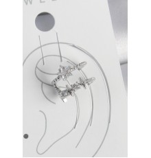 Pirinç Gümüş Renk Zirkon Taşlı Yıldız Model Kadın Kıkırdak Küpe - TJ-BKP10561