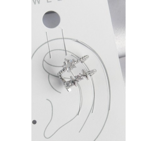 Pirinç Gümüş Renk Zirkon Taşlı Yıldız Model Kadın Kıkırdak Küpe - TJ-BKP10561