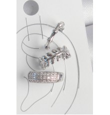 Pirinç Gümüş Renk Zirkon Taşlı 3'Lü Model Yaprak Figür Kadın Kıkırdak Küpe - TJ-BKP10564