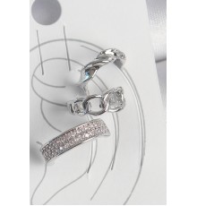 Pirinç Gümüş Renk Zirkon Taşlı 3'Lü Zincir Sarmal Model Kadın Kıkırdak Küpe - TJ-BKP10565