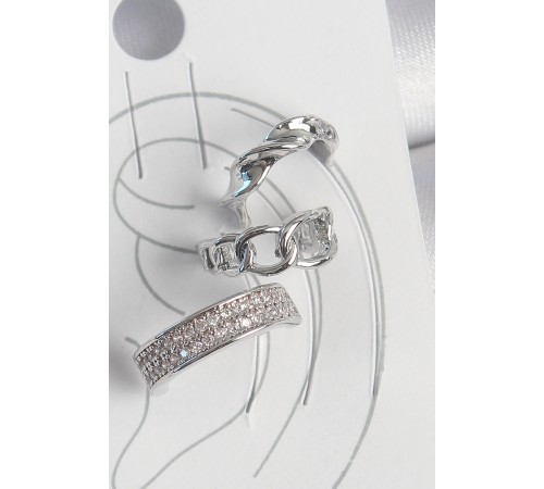 Pirinç Gümüş Renk Zirkon Taşlı 3'Lü Zincir Sarmal Model Kadın Kıkırdak Küpe - TJ-BKP10565