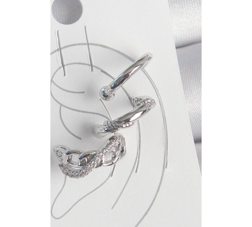 Pirinç Gümüş Renk Zirkon Taşlı 3'Lü Model Sonsuzluk Zincir Model Kıkırdak Küpe - TJ-BKP10566