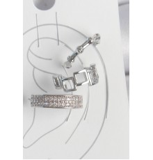 Pirinç Gümüş Renk Zirkon Taşlı 3'Lü Model Kare Bambu Model Kadın Kıkırdak Küpe - TJ-BKP10567