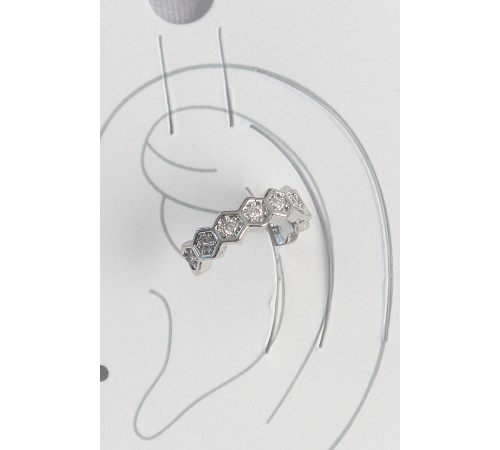 Pirinç Gümüş Renk Bal Peteği Model Zirkon Taşlı Kadın Kıkırdak Küpe - TJ-BKP10568