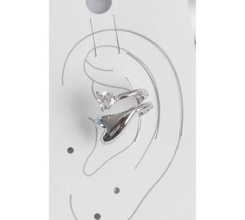 Pirinç Gümüş Renk Zirkon Taş Detaylı Kalp Model Kadın Kıkırdak Küpe - TJ-BKP10570