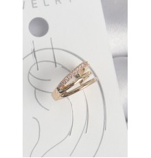 Pirinç Gold Renk Zirkon Taşlı 3'Lü Sıralı Model Kadın Kıkırdak Küpe - TJ-BKP10579