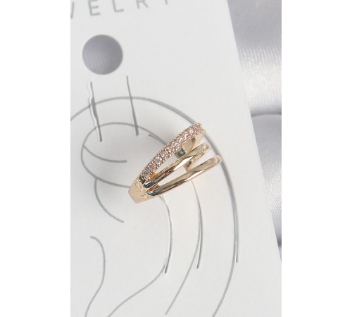 Pirinç Gold Renk Zirkon Taşlı 3'Lü Sıralı Model Kadın Kıkırdak Küpe - TJ-BKP10579