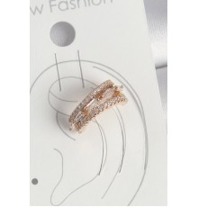 Pirinç Gold Renk Zirkon Taşlı 3'Lü Sıralı Model Kadın Kıkırdak Küpe - TJ-BKP10580