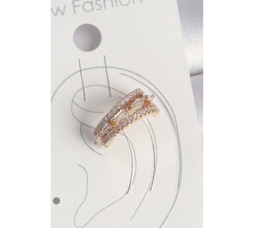 Pirinç Gold Renk Zirkon Taşlı 3'Lü Sıralı Model Kadın Kıkırdak Küpe - TJ-BKP10580