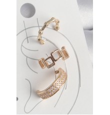 Pirinç Gold Renk Kare Model Zirkon Taşlı 3'Lü Model Kadın Kıkırdak Küpe - TJ-BKP10587