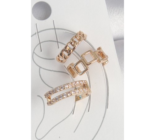 Pirinç Gold Renk Zirkon Taşlı Kare Zincir Model Kadın Kıkırdak Küpe - TJ-BKP10588