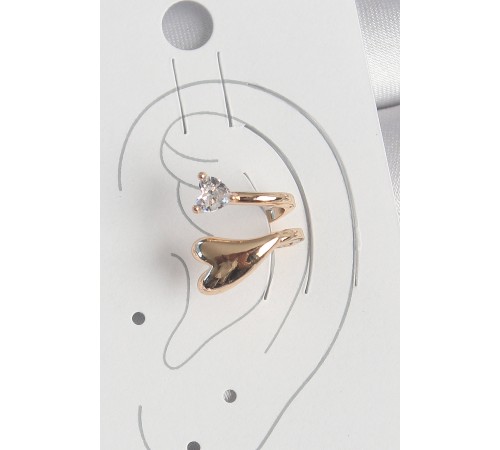 Pirinç Gold Renk Zirkon Taş Detaylı Kalp Model Kadın Kıkırdak Küpe - TJ-BKP10589