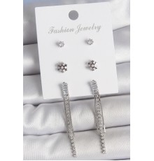 Pirinç Gold Renk Zirkon Taşlı Sallantılı Çiçek Detay 3 Çfit Kadın Küpe Seti - TJ-BKP10591