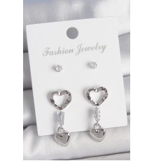 Pirinç Gümüş Renk Zirkon Taş Detaylı Sallantı Model 2 Çift Kadın Küpe Seti - TJ-BKP10595