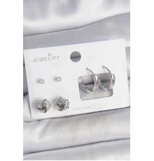Pirinç Gümüş Renk Zirkon Taşlı Halka Model 3 Çift Kadın Küpe Seti - TJ-BKP10604