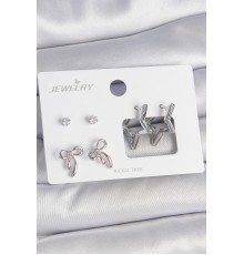 Pirinç Gümüş Renk Zirkon Taşlı Yıldız Model Fiyonk Detay 3 Çift Kadın Küpe Seti - TJ-BKP10606