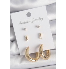 Pirinç Gold Renk Zirkon Taşlı Halka Model 3 Çift Kadın Küpe Seti - TJ-BKP10616