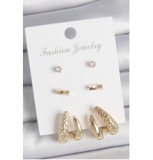 Pirinç Gold Renk Zirkon Taşlı İncili Model 3 Çift Kadın Küpe Seti - TJ-BKP10618