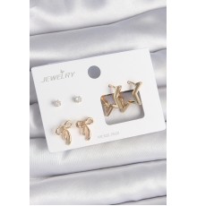 Pirinç Gold Renk Zirkon Taşlı Yıldız Model Fiyonk Detay 3 Çift Kadın Küpe Seti - TJ-BKP10624