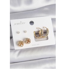 Pirinç Gold Renk Zirkon Taşlı Halka Model Burgu Detay 3 Çift Kadın Küpe Seti - TJ-BKP10625