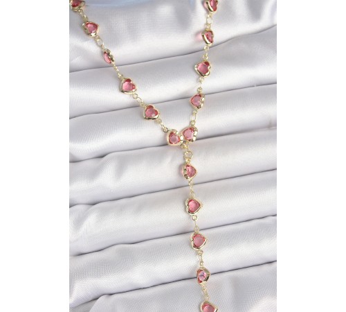 Gold Pembe Renk Kalp Figürlü Zirkon Taşlı Y Pirinç Kolye - TJ-BKO10223