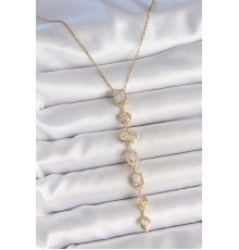 316L Çelik Zincir Gold Renk Zirkon Taşlı Y Kolye - TJ-BKO10227