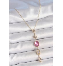 Pirinç Zincir Gold Renk Pembe Zirkon Taşlı Y Kolye - TJ-BKO10228