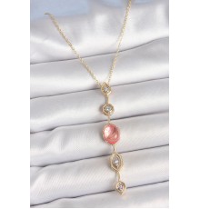Pirinç Zincir Pembe Gold Renk Zirkon Taşlı Y Kolye - TJ-BKO10231