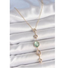 Pirinç Zincir Su Yeşili Gold Renk Zirkon Taşlı Y Kolye - TJ-BKO10232