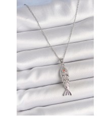 316L Çelik Zincir Gümüş Renk Zirkon Taşlı Balık Figürlü Kolye - TJ-BKO10233