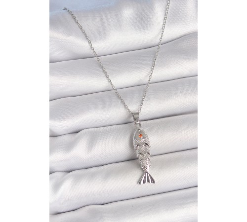 316L Çelik Zincir Gümüş Renk Zirkon Taşlı Balık Figürlü Kolye - TJ-BKO10233