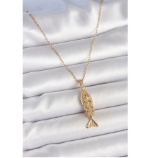 316L Çelik Zincir Gold Renk Zirkon Taşlı Balık Figürlü Kolye - TJ-BKO10234
