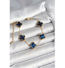 316L Çelik Sedefli Lacivert Gold Renk Yonca Kadın Bileklik - TJ-BB6964