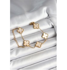 316L Çelik Sedefli Kırık Beyaz Gold Renk Yonca Kadın Bileklik - TJ-BB6965